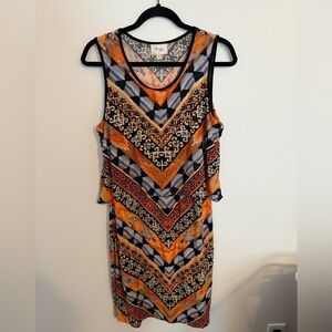 Beige by eci Vibrant Orange and Black Midi Dress